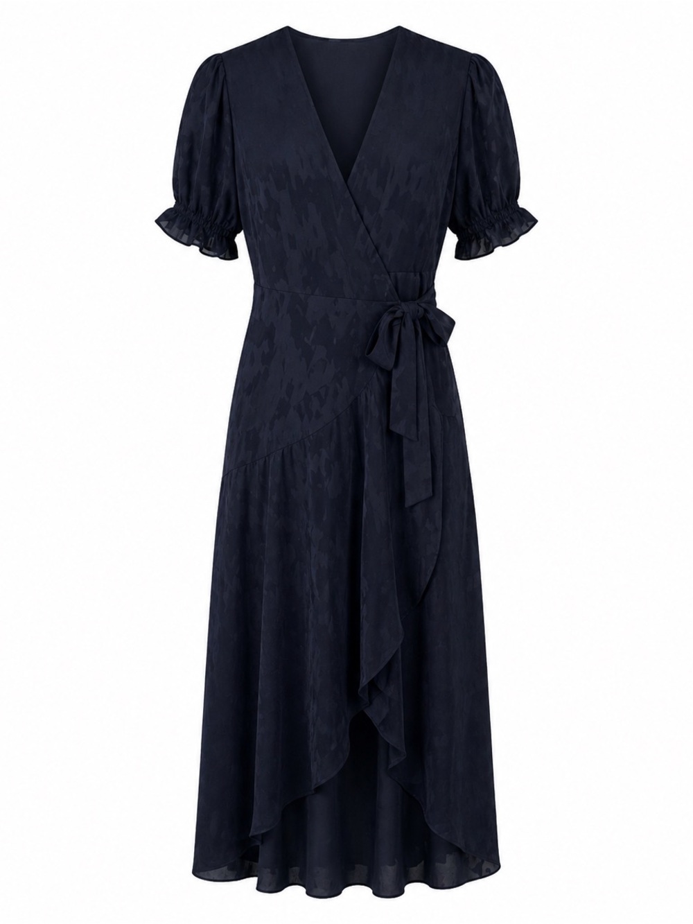 Hutch Navy Wrap Midi Dress with Puff Sleeves
